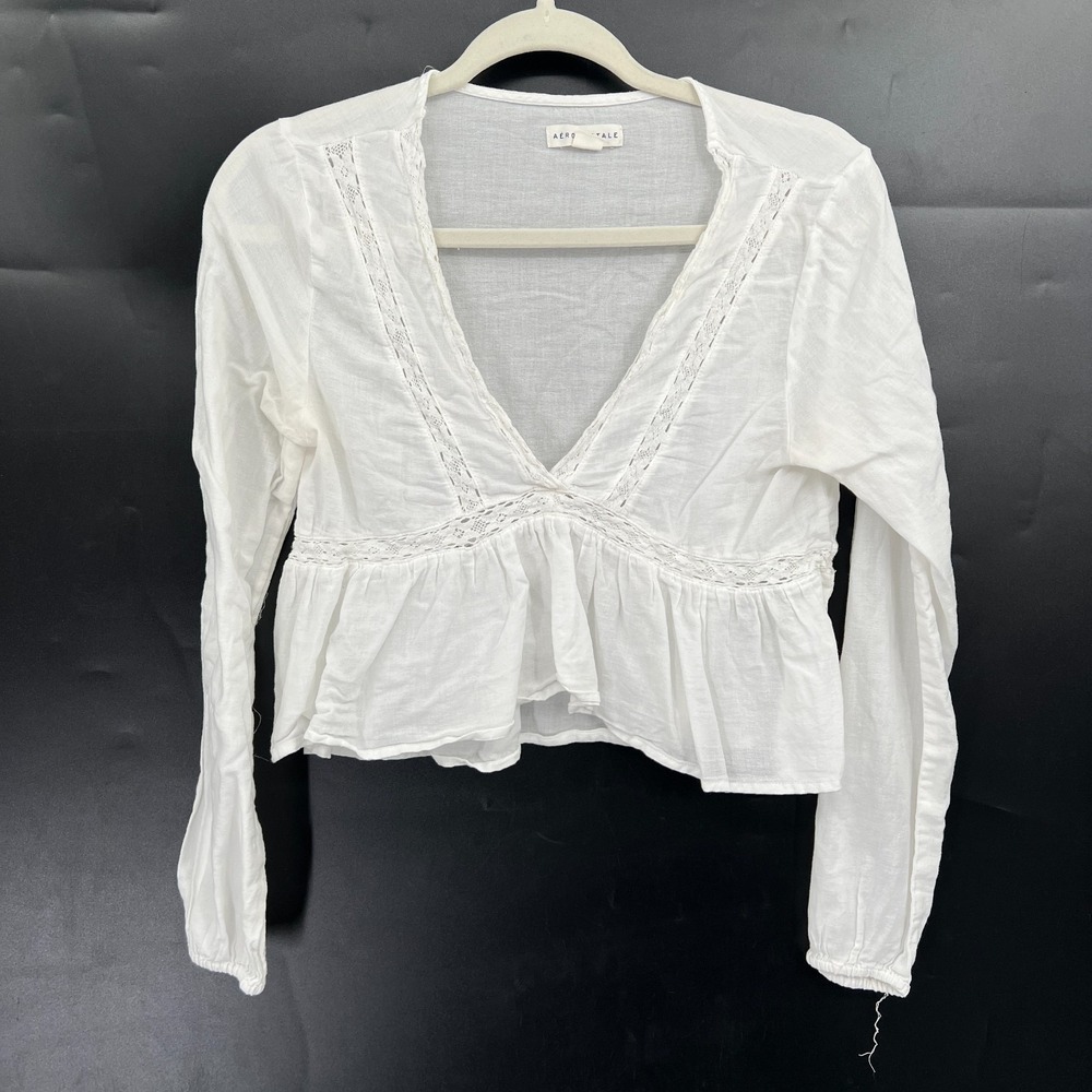 Aeropostale Cottagecore Boho-Chic Coquette lace accent babydoll top coastal S‎